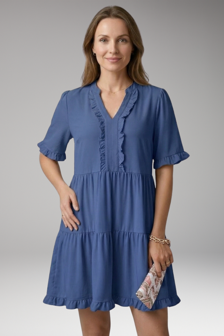 Women's Mini Dress with V-Neck and Tiered Ruffles