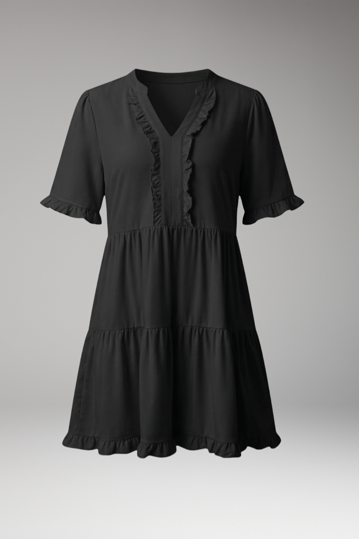 Women's Mini Dress with V-Neck and Tiered Ruffles