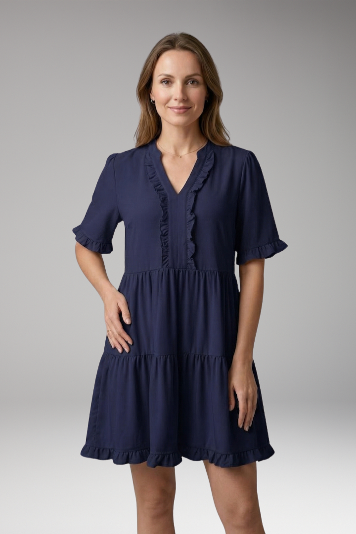 Women's Mini Dress with V-Neck and Tiered Ruffles