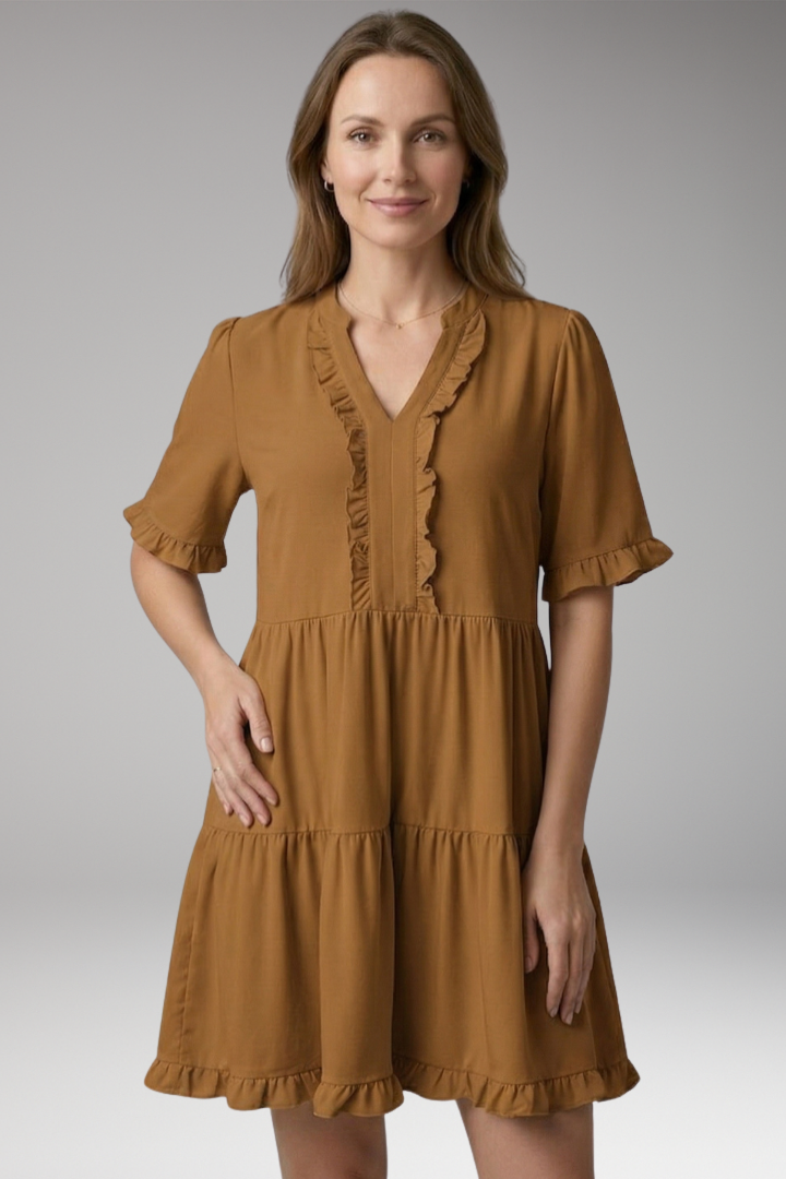 Women's Mini Dress with V-Neck and Tiered Ruffles