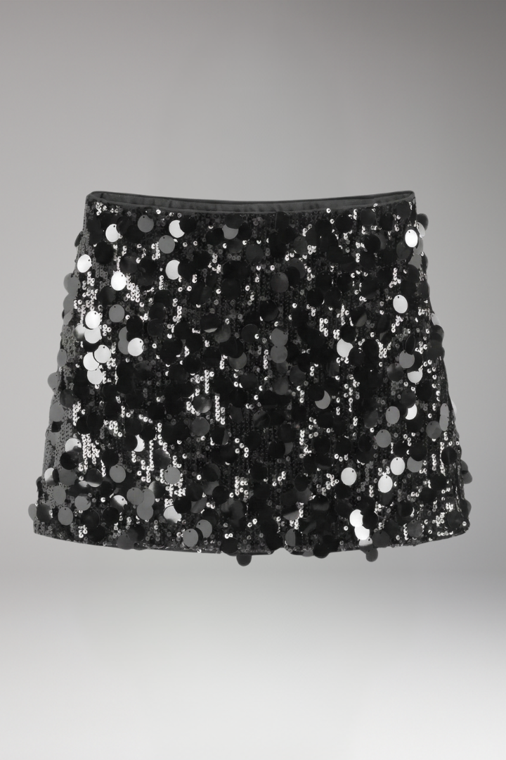 Women's Mini Skirt with Fitted Waistband and Sequin Surface