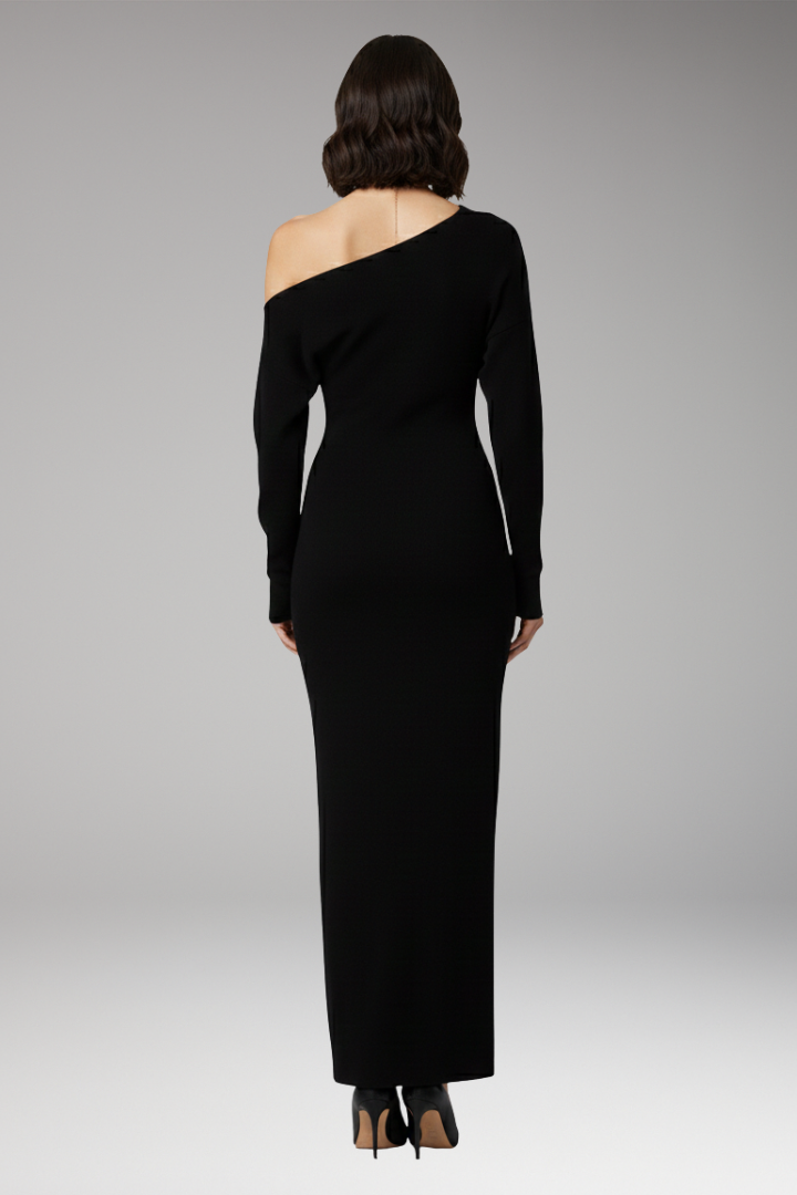 Women's Off-Shoulder Dress with Knit Surface and Fitted Shape