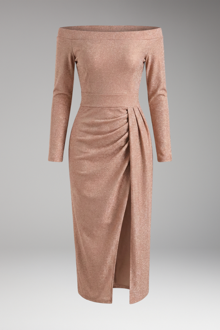 Women's Off-Shoulder Dress with Long Sleeves and Open Silhouette