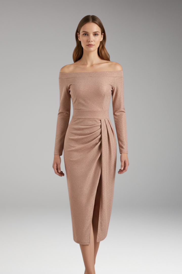 Women's Off-Shoulder Dress with Long Sleeves and Open Silhouette
