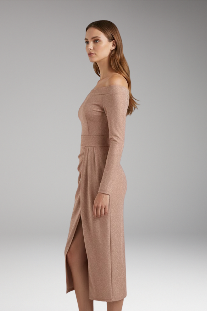 Women's Off-Shoulder Dress with Long Sleeves and Open Silhouette