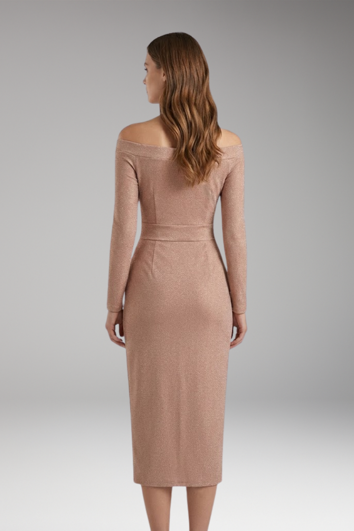 Women's Off-Shoulder Dress with Long Sleeves and Open Silhouette
