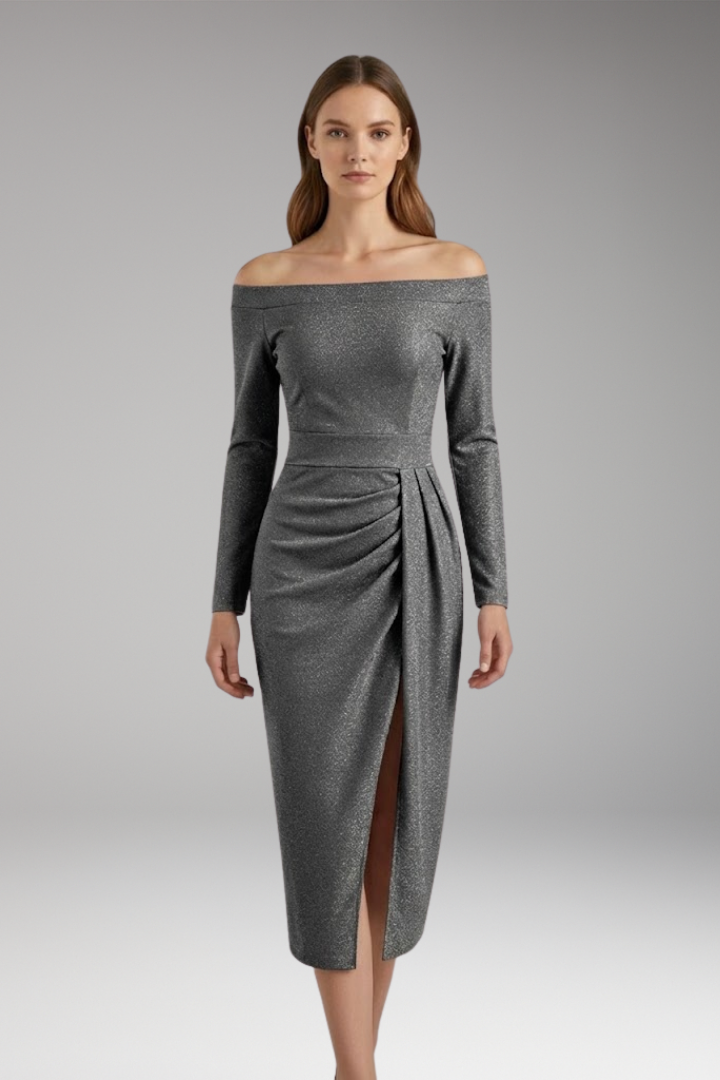Women's Off-Shoulder Dress with Long Sleeves and Open Silhouette