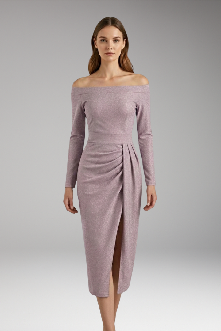Women's Off-Shoulder Dress with Long Sleeves and Open Silhouette