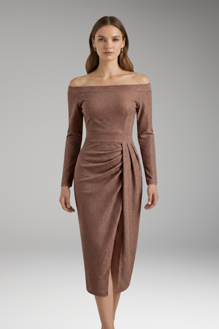 Women's Off-Shoulder Dress with Long Sleeves and Open Silhouette