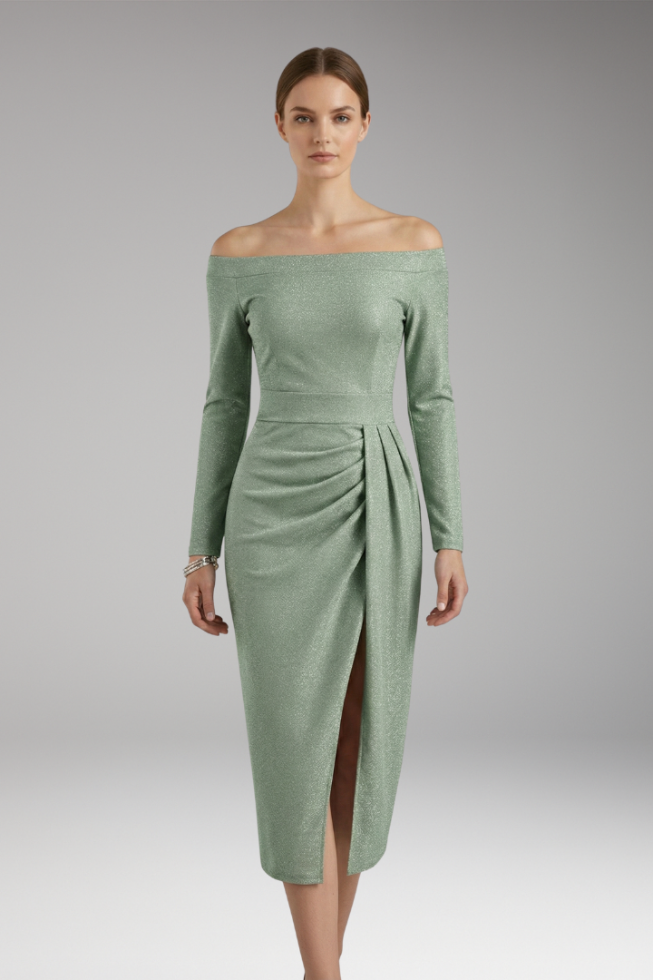 Women's Off-Shoulder Dress with Long Sleeves and Open Silhouette