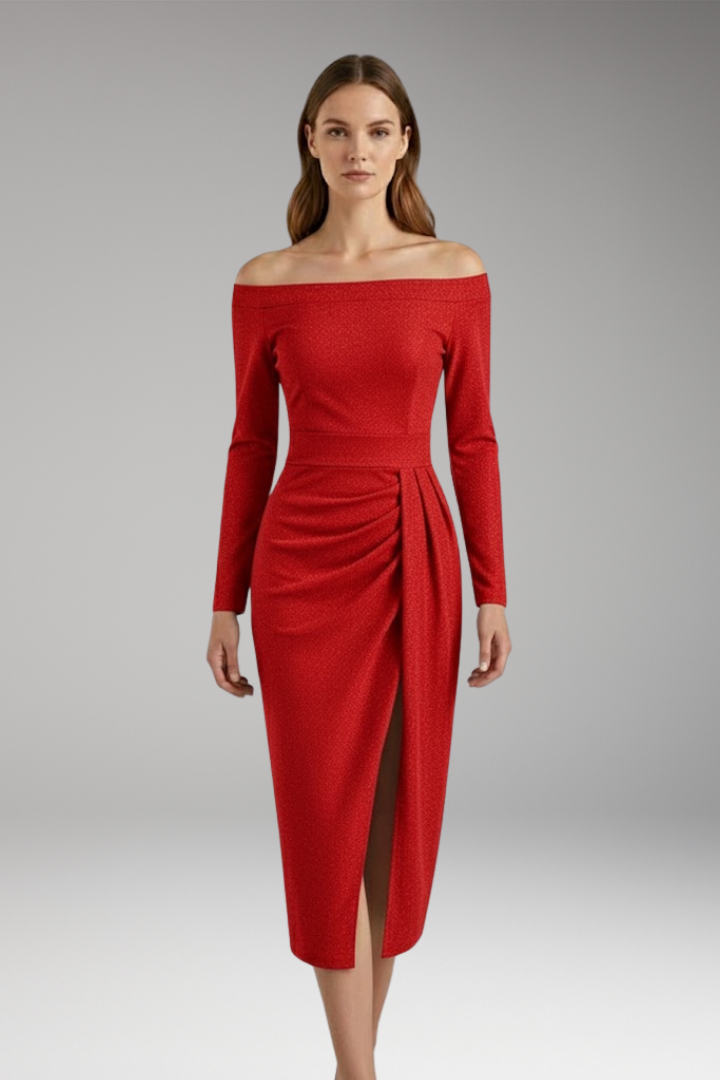 Women's Off-Shoulder Dress with Long Sleeves and Open Silhouette