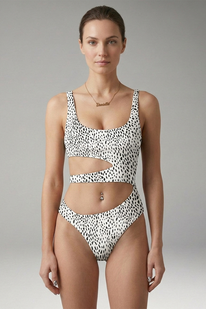 Women's One-Piece Swimsuit with Cut-Out Design and Square Neckline