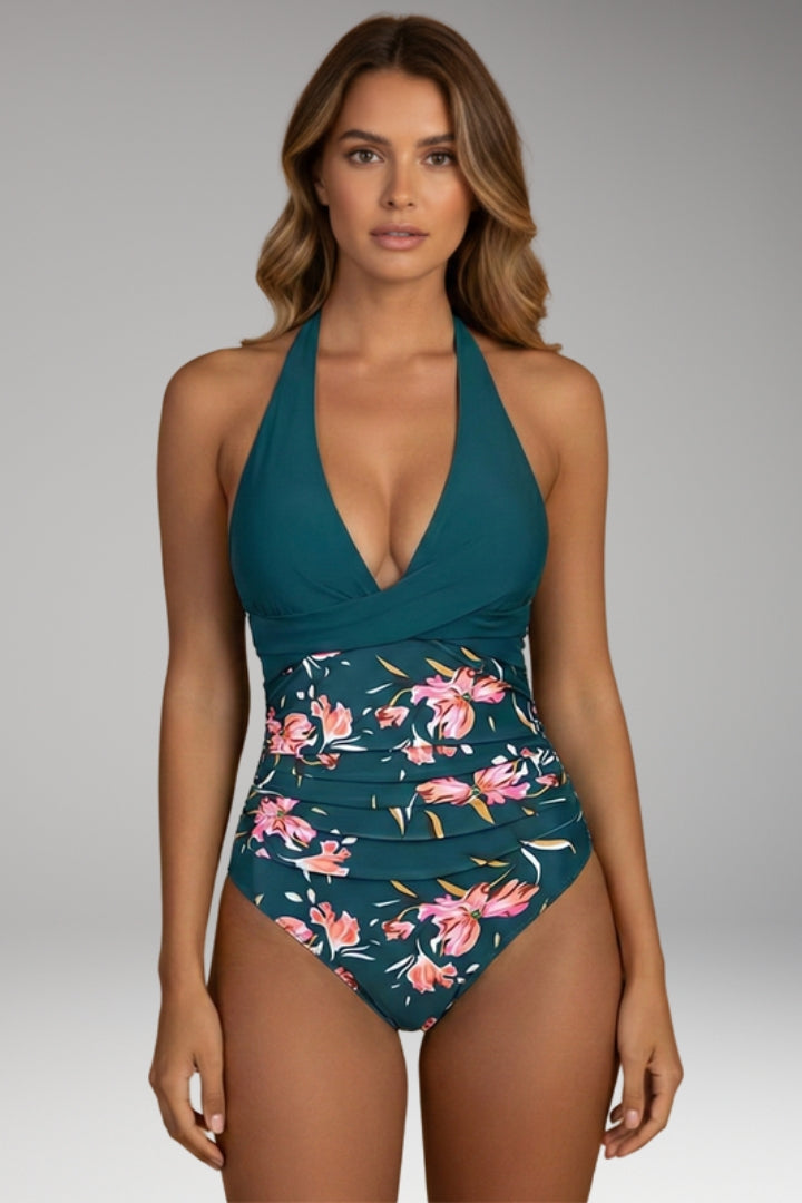 Women's One-Piece Swimsuit with Halter Neck and High-Cut Leg