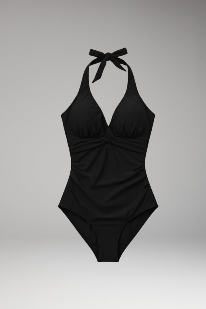 Women's One-Piece Swimsuit with Halter Neck and High-Cut Leg