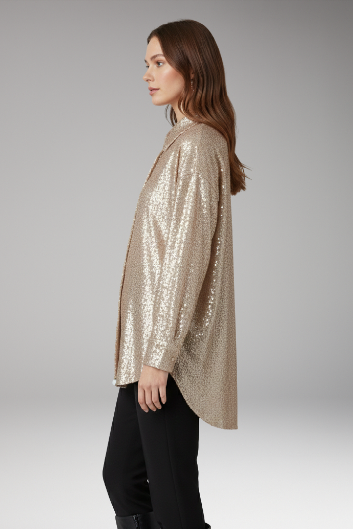 Women's Oversized Blouse with Sequined Surface and Structured Cut