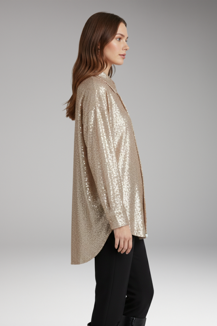 Women's Oversized Blouse with Sequined Surface and Structured Cut