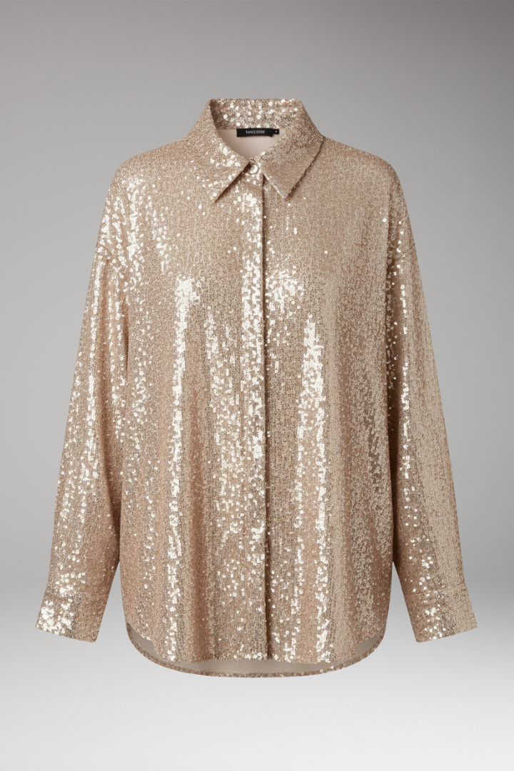 Women's Oversized Blouse with Sequined Surface and Structured Cut