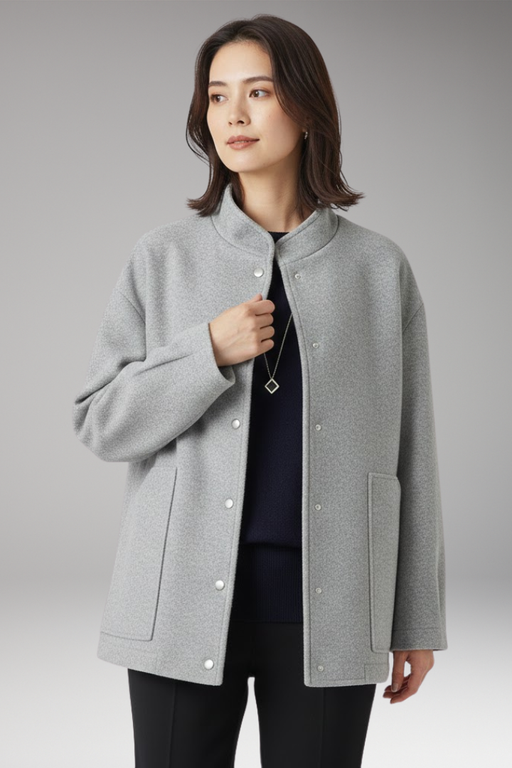 Women's Oversized Bomber Jacket with Snap Button Closure