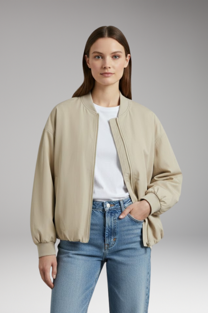Women's Oversized Jacket with Front Zipper and Long Sleeves