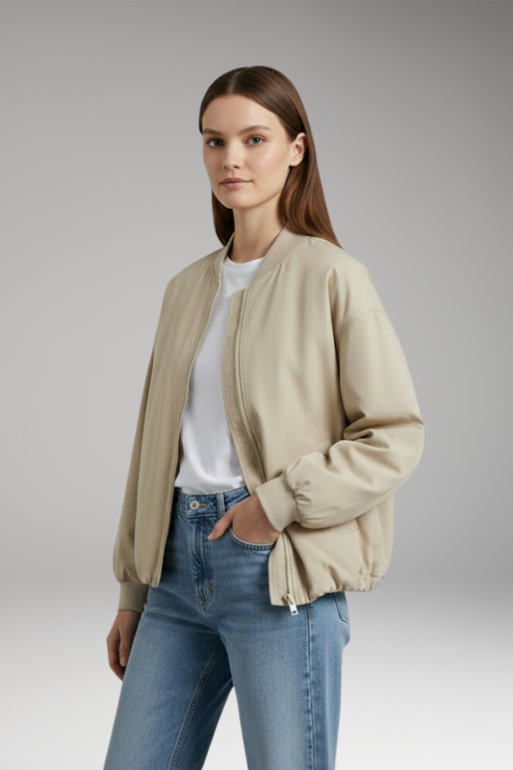 Women's Oversized Jacket with Front Zipper and Long Sleeves