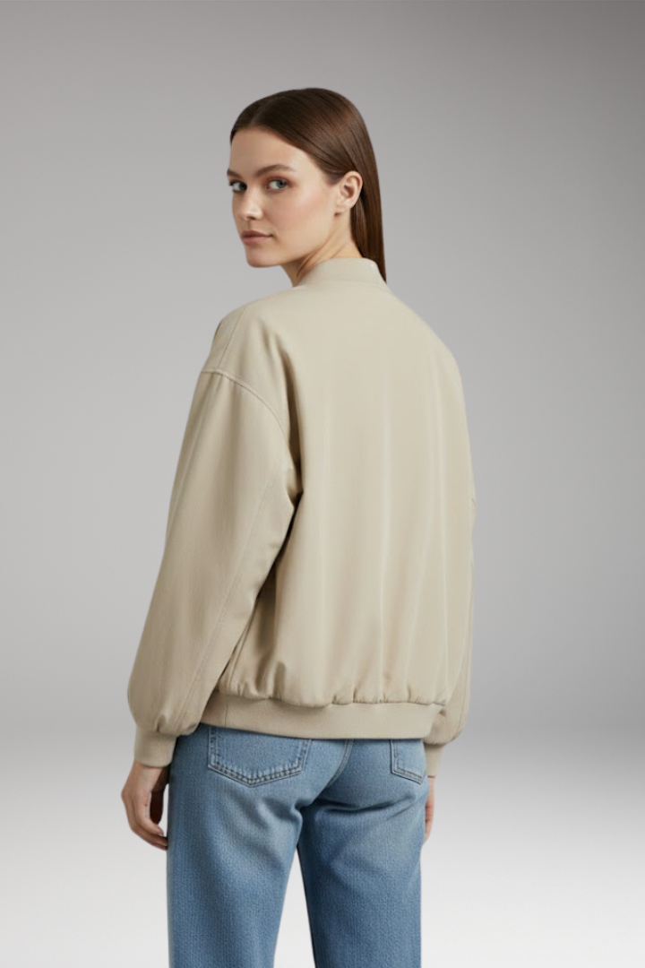 Women's Oversized Jacket with Front Zipper and Long Sleeves