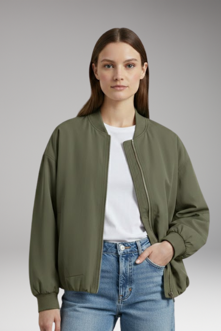 Women's Oversized Jacket with Front Zipper and Long Sleeves