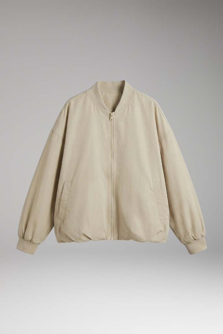 Women's Oversized Jacket with Front Zipper and Long Sleeves