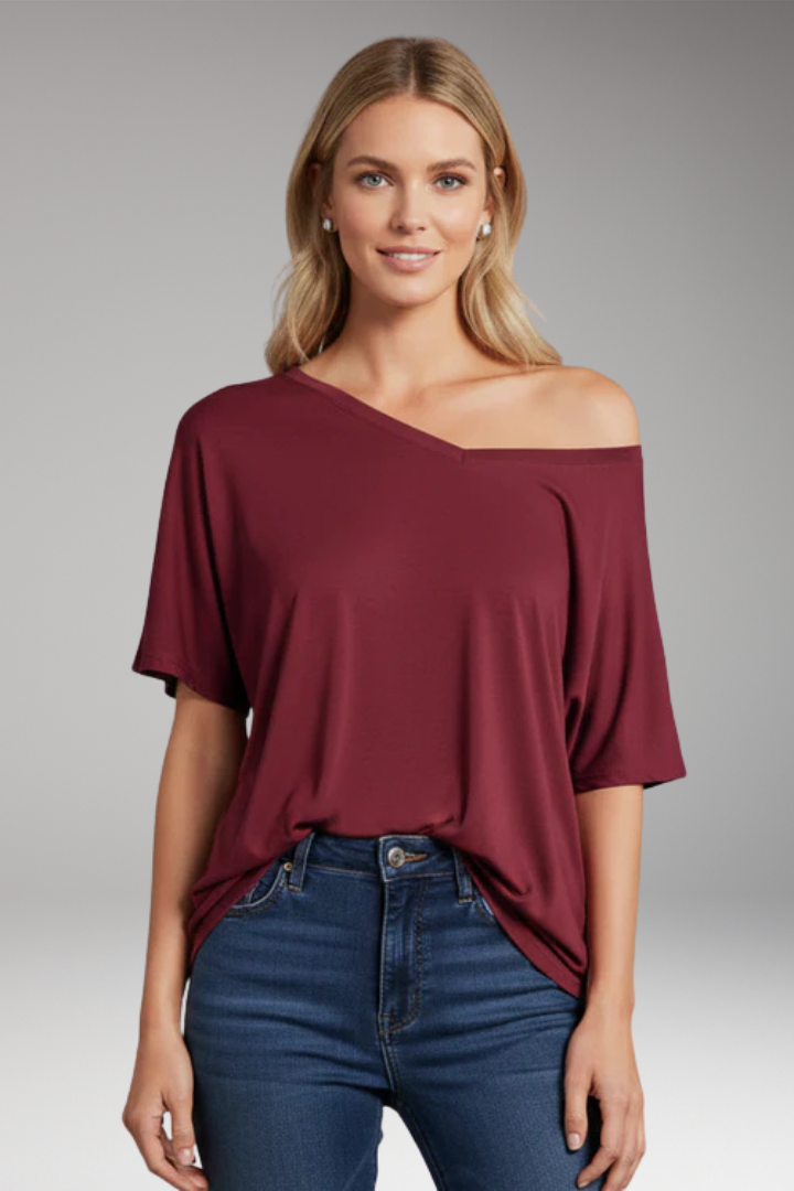Women's Oversized T'Shirt with Asymmetric Off'Shoulder Design