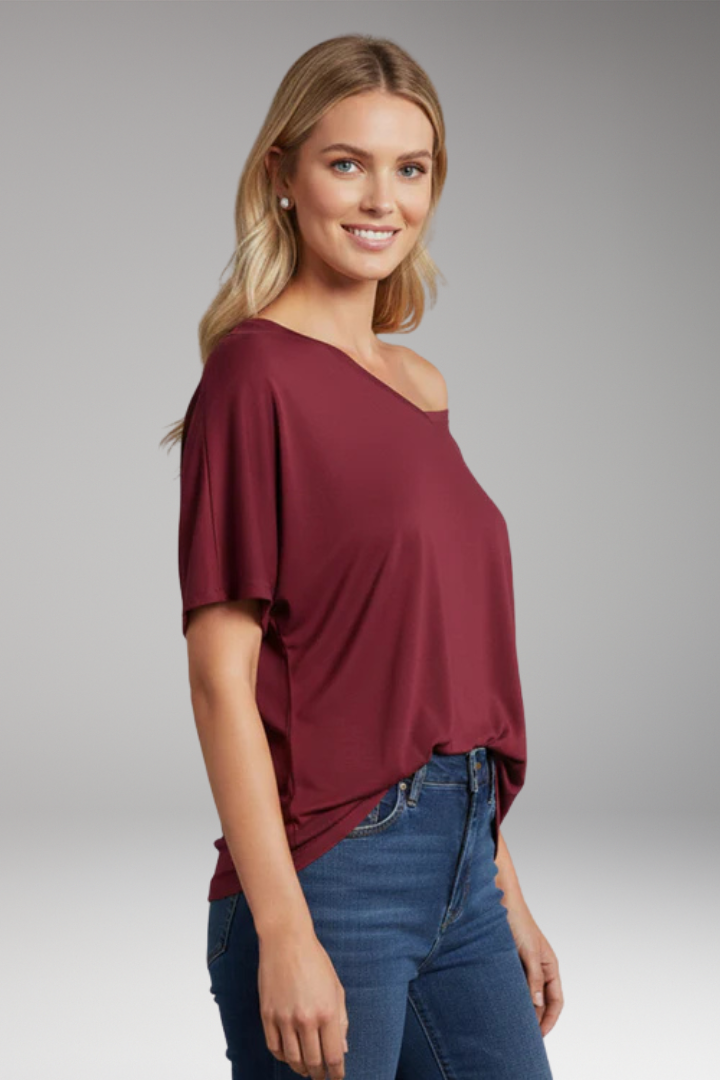 Women's Oversized T'Shirt with Asymmetric Off'Shoulder Design