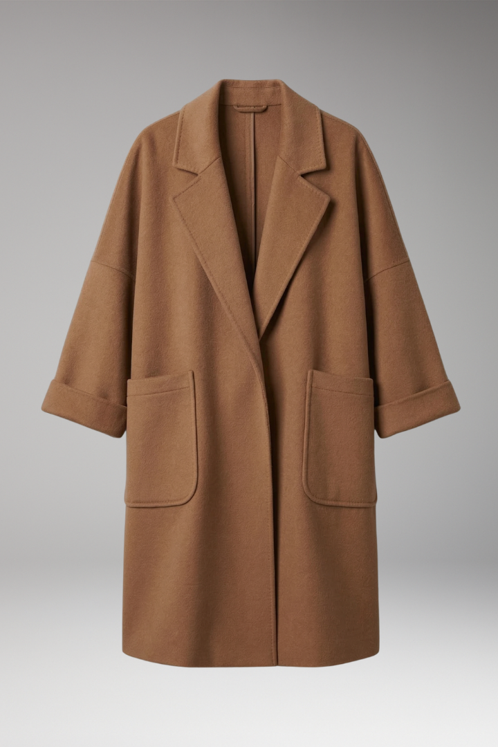 Women's Oversized Trench Coat with Lapel Collar and Front Pockets