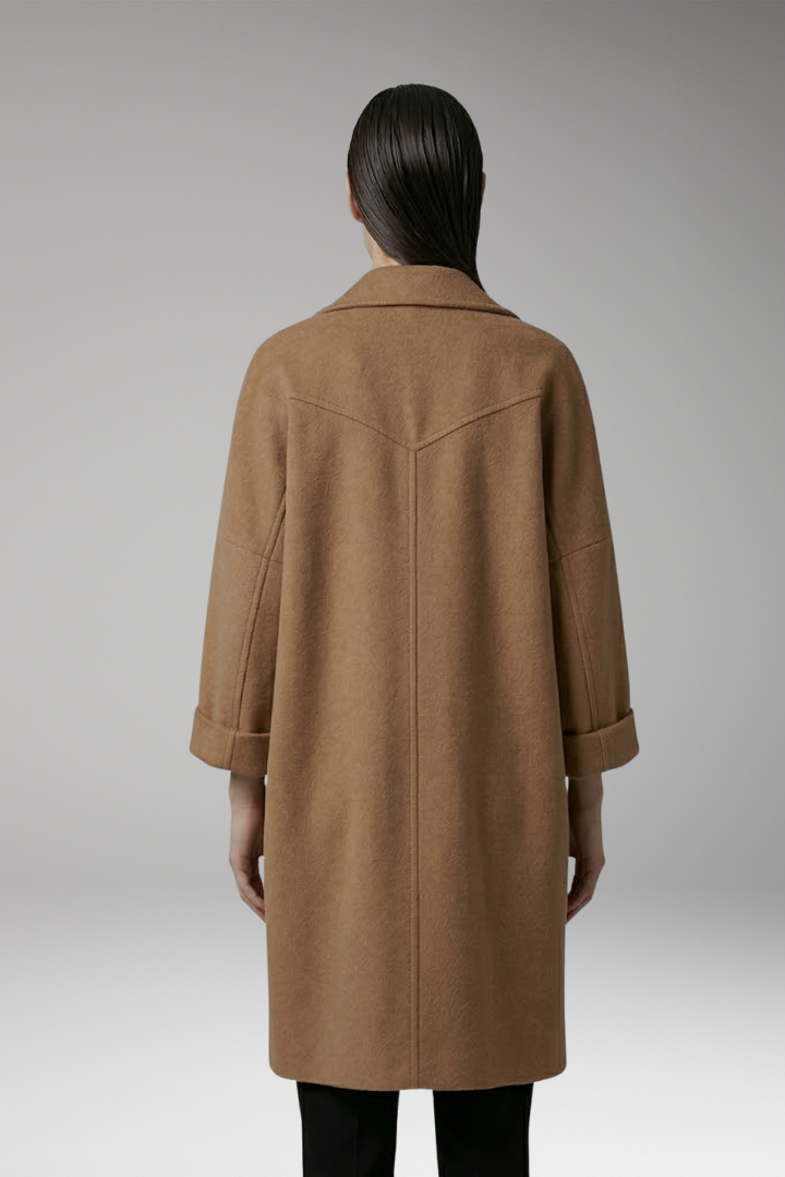 Women's Oversized Trench Coat with Lapel Collar and Front Pockets