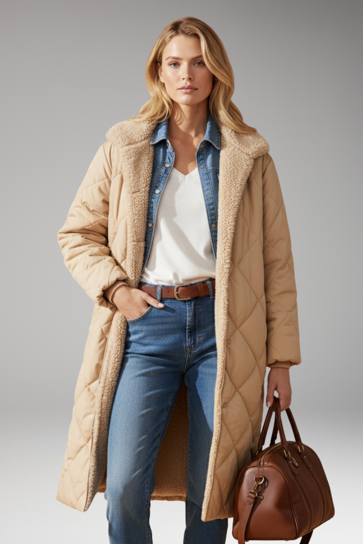 Women’s Padded Coat with Hood and Reversible Design