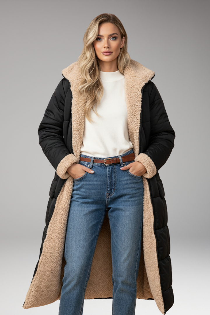 Women’s Padded Coat with Hood and Reversible Design