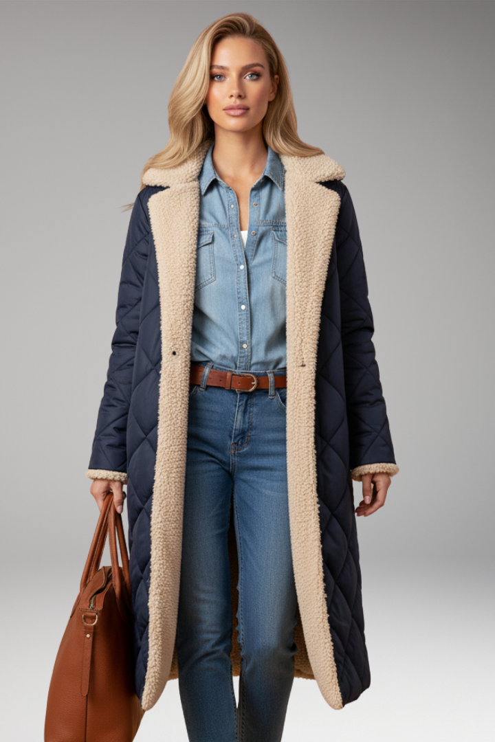 Women’s Padded Coat with Hood and Reversible Design