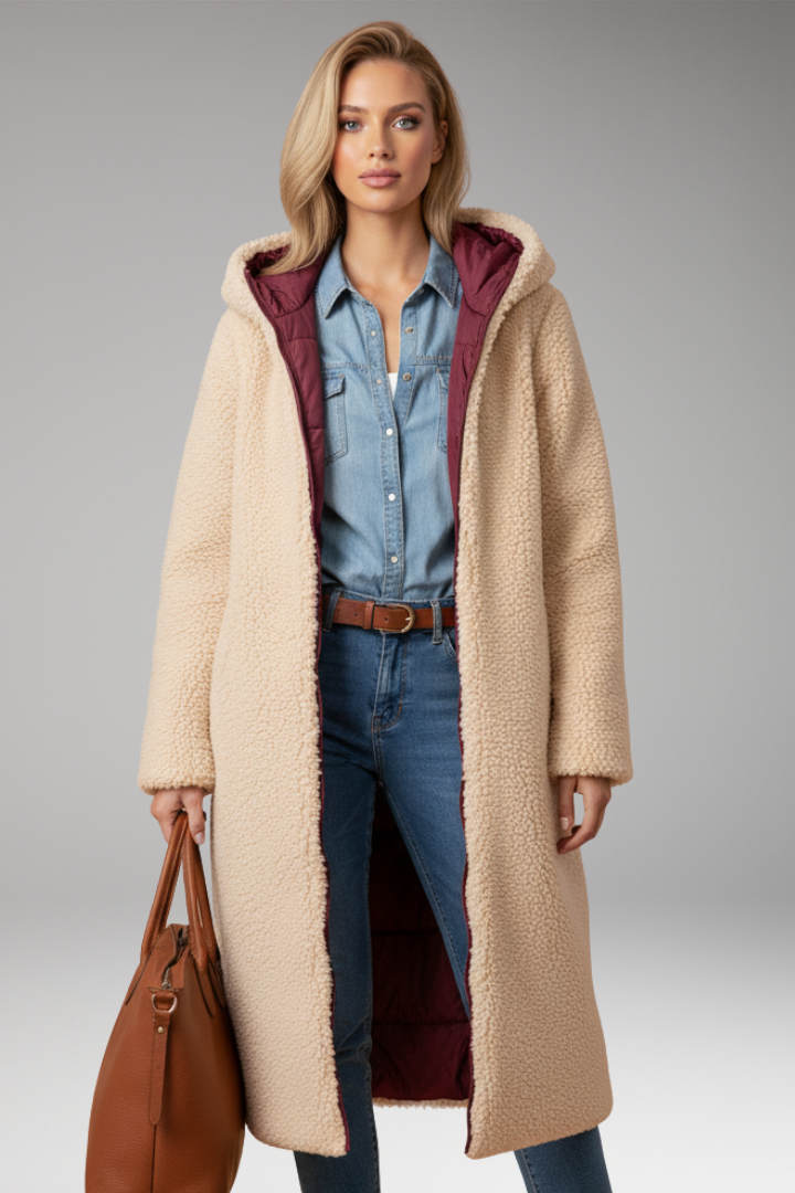 Women’s Padded Coat with Hood and Reversible Design