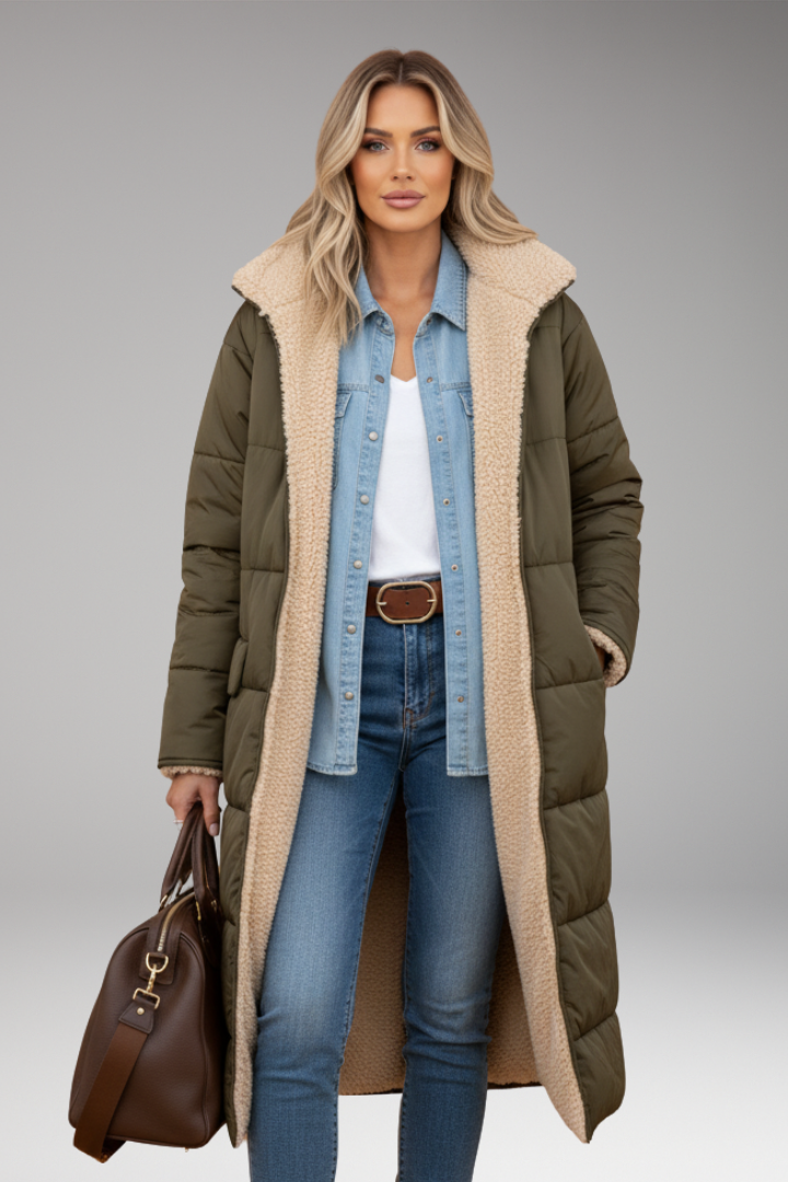 Women’s Padded Coat with Hood and Reversible Design