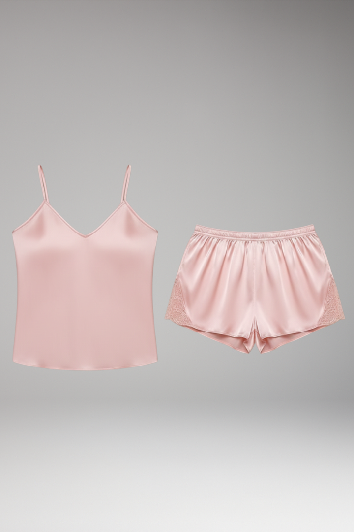 Women's Pajama Set with Camisole and Satin Surface