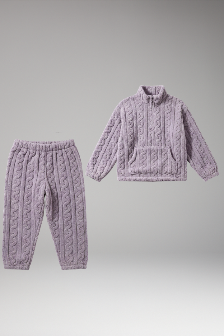 Women's Pajama Set with Zipper Top and Textured Fleece