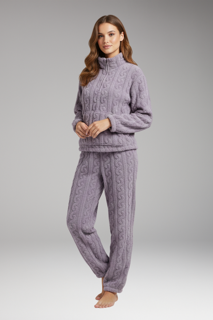 Women's Pajama Set with Zipper Top and Textured Fleece