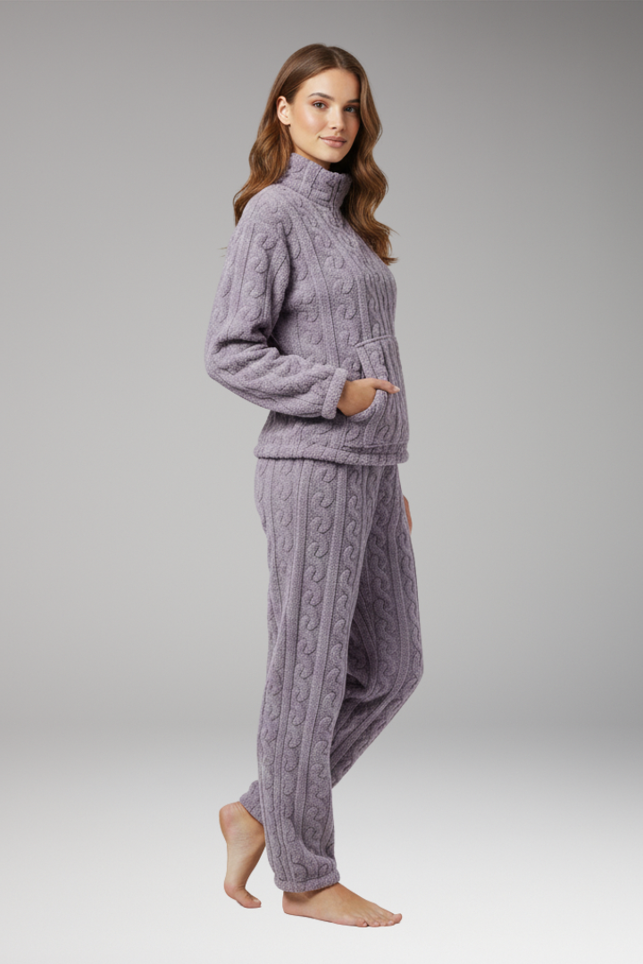 Women's Pajama Set with Zipper Top and Textured Fleece