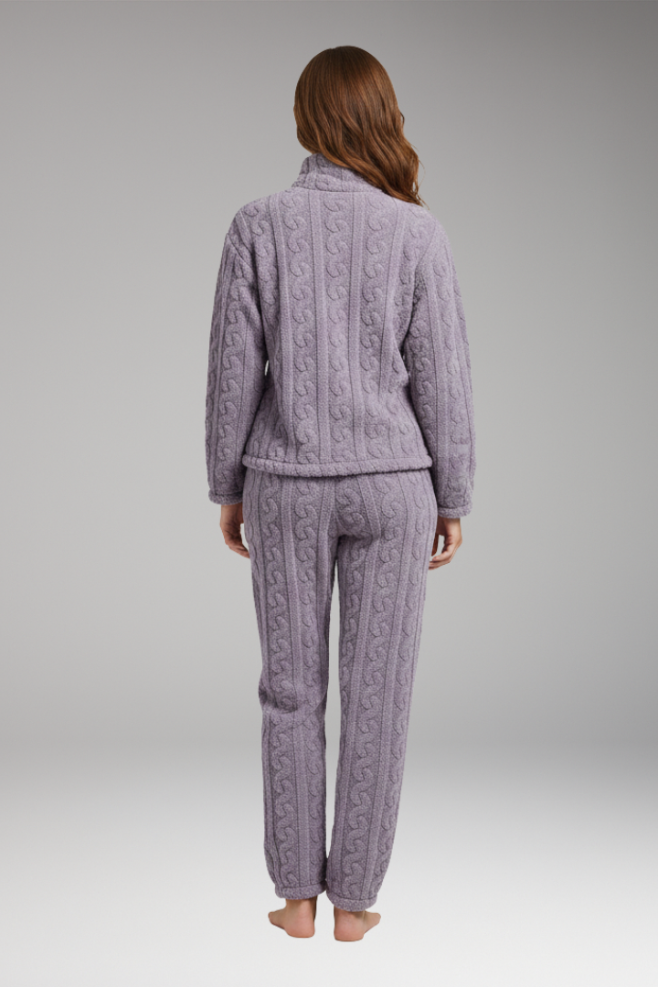 Women's Pajama Set with Zipper Top and Textured Fleece