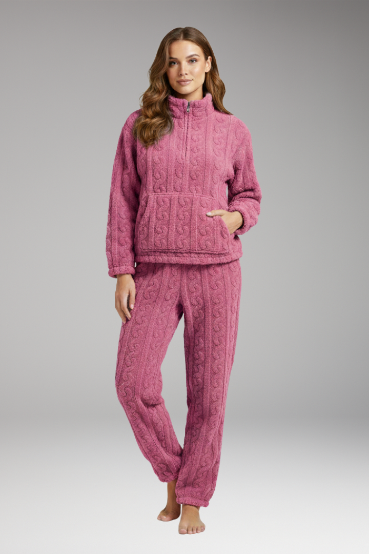 Women's Pajama Set with Zipper Top and Textured Fleece