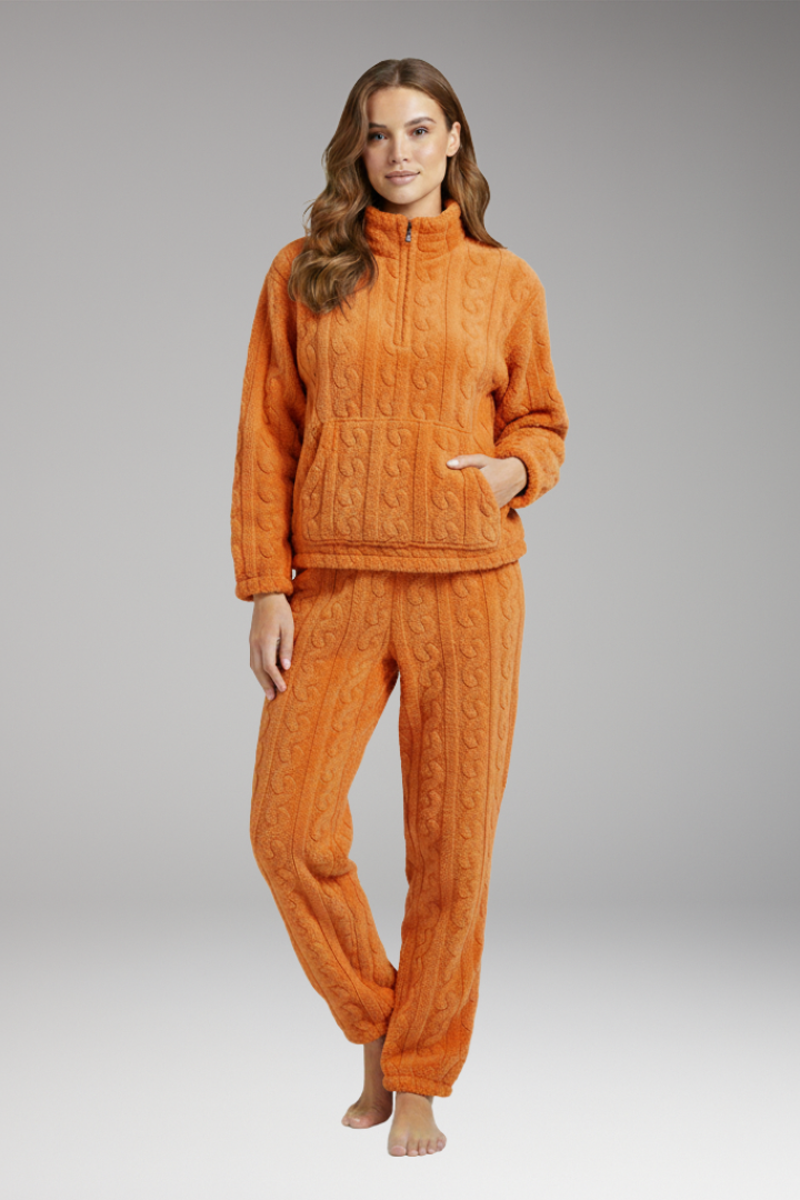 Women's Pajama Set with Zipper Top and Textured Fleece