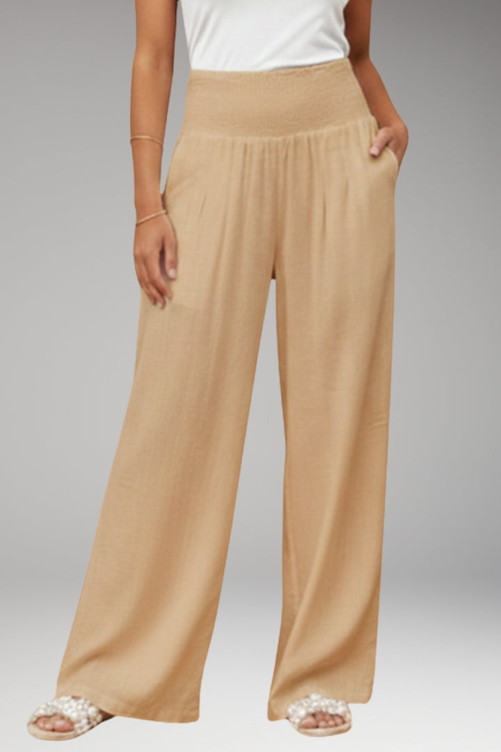 Women's Palazzo Trousers with Wide-Leg Design and Elasticated Waistband
