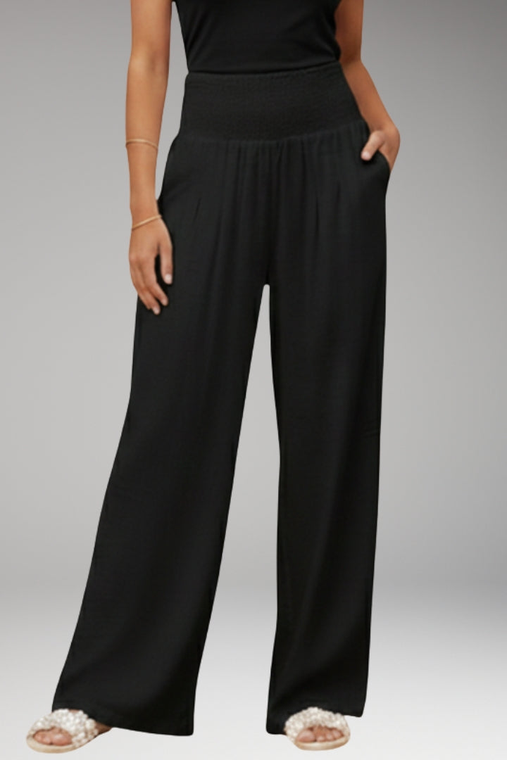 Women's Palazzo Trousers with Wide-Leg Design and Elasticated Waistband