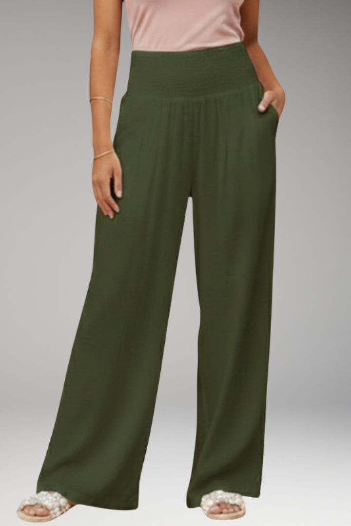 Women's Palazzo Trousers with Wide-Leg Design and Elasticated Waistband