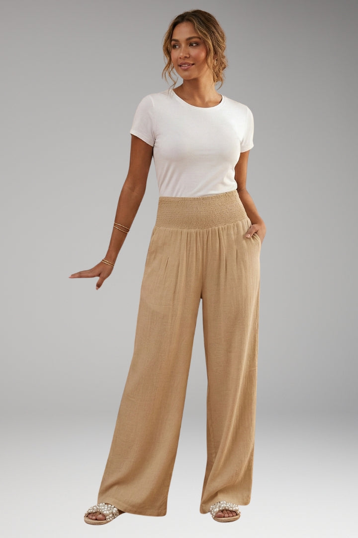 Women's Palazzo Trousers with Wide-Leg Design and Elasticated Waistband
