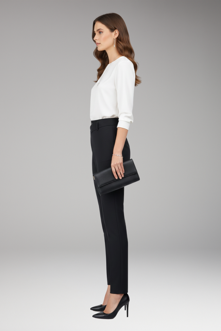 Women's Pants with Asymmetric Waistband and Slim Legs