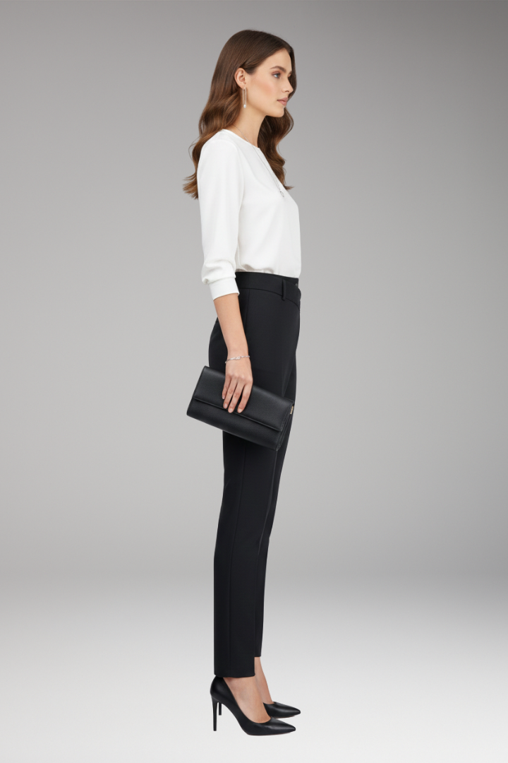 Women's Pants with Asymmetric Waistband and Slim Legs