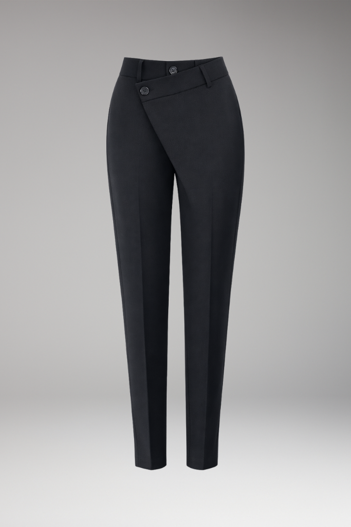 Women's Pants with Asymmetric Waistband and Slim Legs
